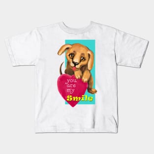 Cute dog. Baby pets. Puppy friendship love. Kids T-Shirt